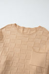 Rose Tan Solid Checkered Textured Knit Plus Size Sweater