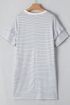 White Stripe Ruffle Short Sleeve T Shirt Mini Dress