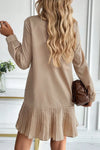Smoke Gray Long Sleeve Pleated Shirt Dress