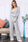 Black Slouchy Ribbed Knit V Neck Top & Pants Loungewear Set