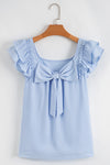 Gossamer Pink Textured Bow Frilled Ruffle Sleeve Blouse