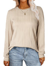 Apricot Wavy Textured Solid Color Drop Shoulder Pullover Top