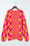 Multicolor Plaid Open Front Knitted Cardigan