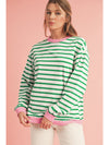 Bright Green Striped Contrast Trim Long Sleeve Top