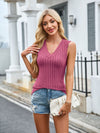 Ribbed Solid Color V-Neck Tank