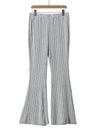 Gray Solid Color High Waist Ribbed Flare Pants