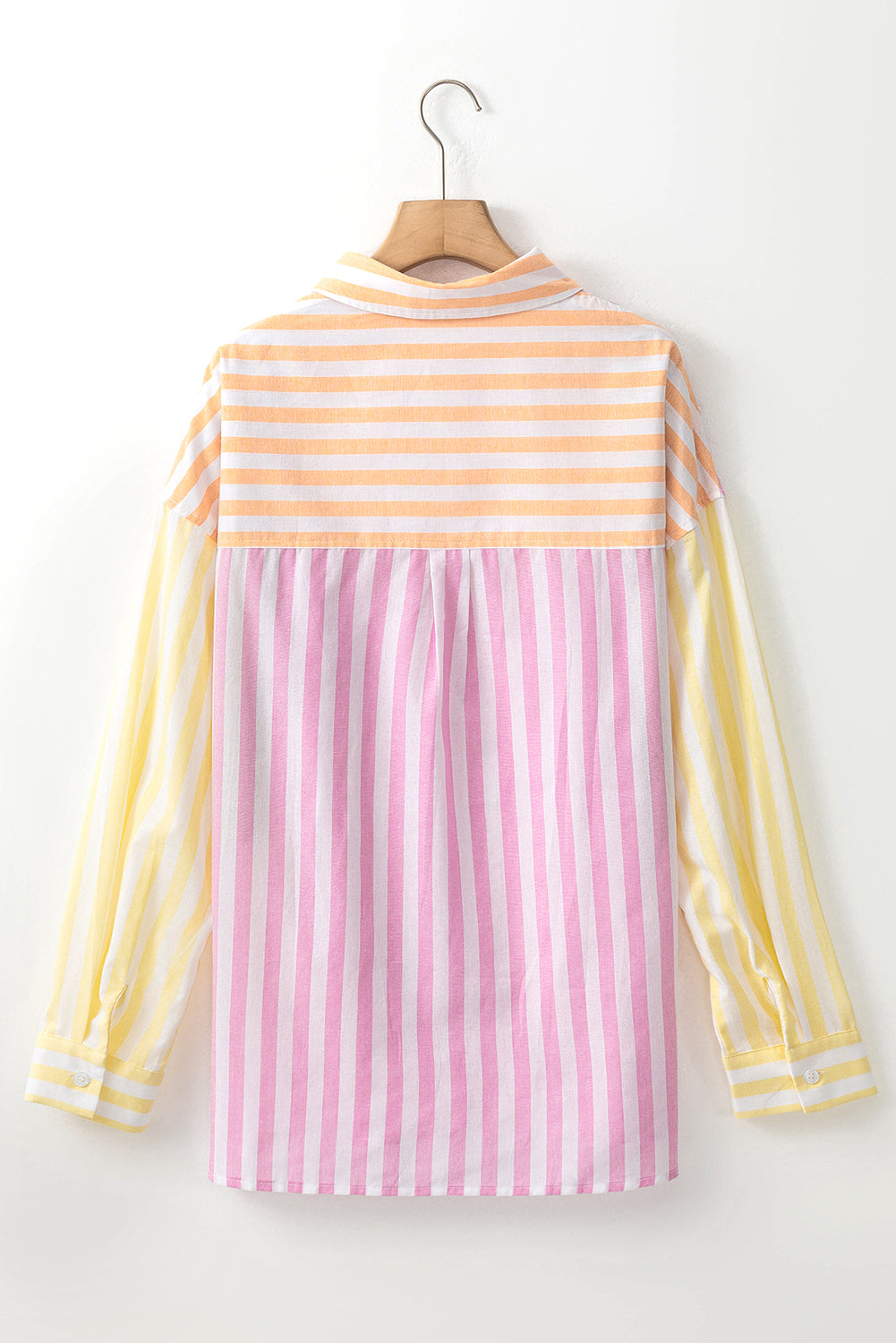 Pink Stripe Contrast Collar Long Sleeve Shirt