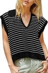 Beige Stripe Turn-down Collar Sleeveless Knitted Top