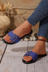 Black Buckled Strap Faux Leather Flat Chic Slippers
