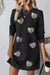 Black Mardi Gras Sequin Heart Patched Textured Long Sleeve Dress