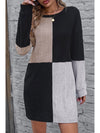 Black Ribbed Color Block Drop Shoulder Long Sleeve Mini Dress