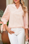 Pink Striped Pearl Beaded Knot Cuffs Blouse
