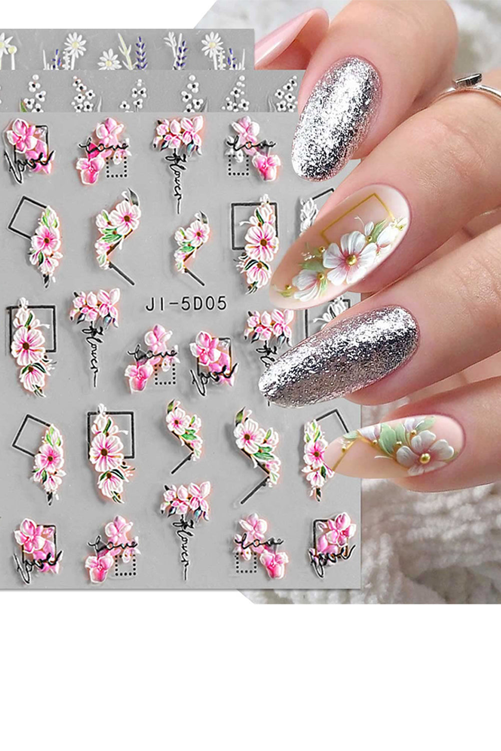 Pale Chestnut 5D Embossed Flower Nail Art Sticker