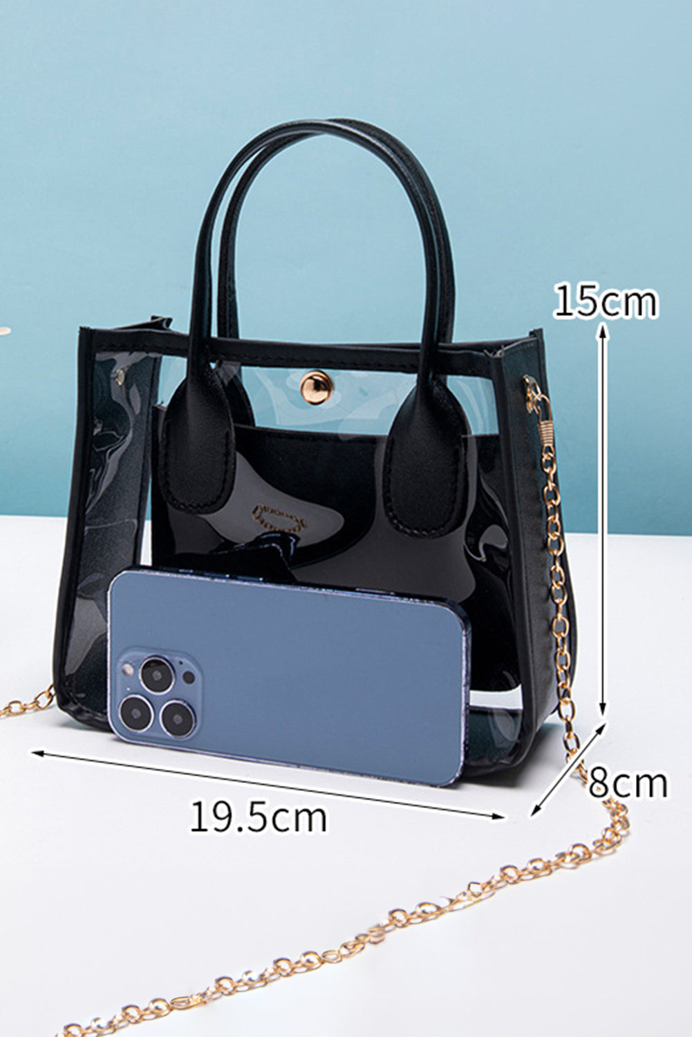 Black PVC PU Leather Chain Strap Clear Shoulder Bag