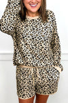 Brown Leopard Print Contrast Trim Two Piece Shorts Set