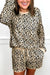 Brown Leopard Print Contrast Trim Two Piece Shorts Set