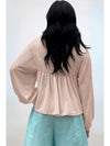 Texture Collared Neck Long Sleeve Blouse