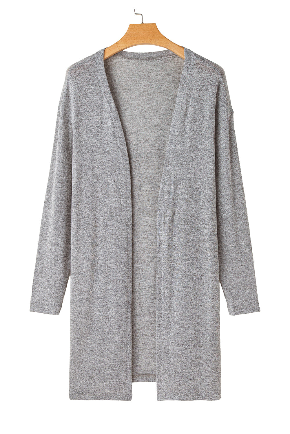 Grey Solid Color Open Front Lightweight Cardigan