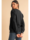 Black Eyelet Embroidered Patchwork Sleeve Ribbed Sweatshirt