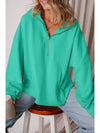 Smoke Green Half Zipper Kangaroo Pockets Drop Shoulder Hoodie