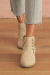 Parchment Cut Out Suede Pointed Toe Heeled Ankle Boots