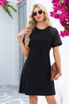 Dark Brown Contrast Lace Raglan Sleeve Pleated Detail Shift Dress