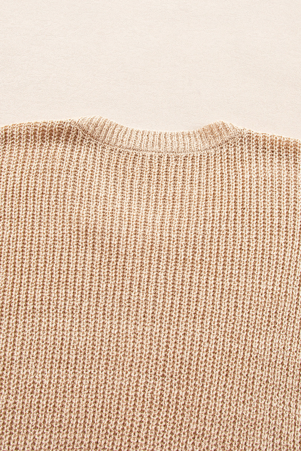 Light French Beige Contrast 3/4 Sleeve Crew Neck Sweater