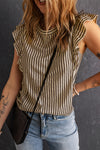 Pink Grey Casual Striped Print Ruffle Summer Top