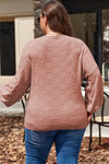 Rose Tan Solid Checkered Textured Knit Plus Size Sweater