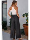 Black Side Pockets Frilled Smocked High Waist Wide Leg Jeans