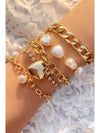 Gold 5Pcs Pearl Heart Diamond Bracelet Set