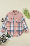 Light Pink Plaid Corduroy Patchwork Pocket Loose Shacket