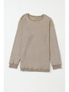 Pink Solid Ribbed Round Neck Pullover Sweatshirt