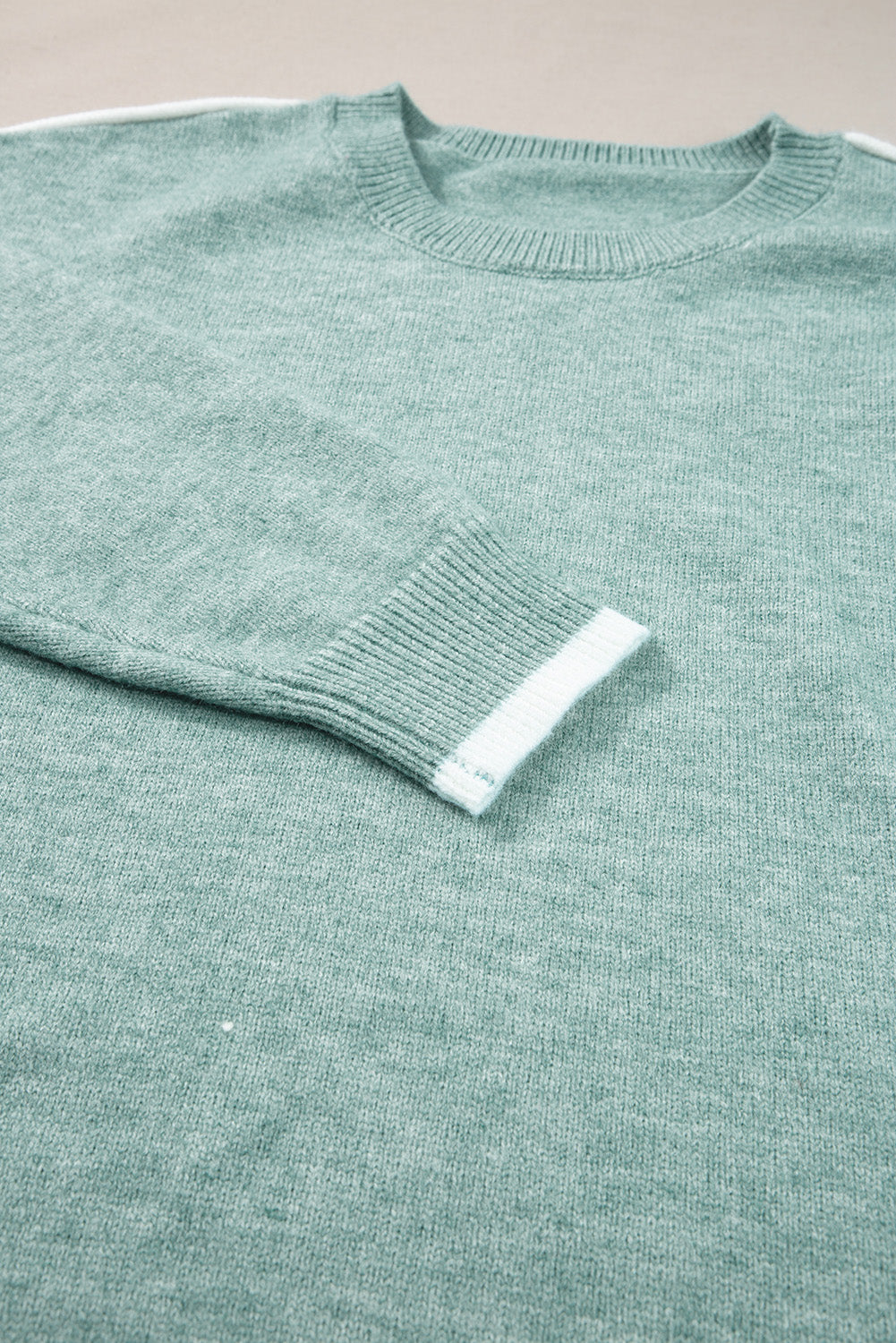 Moonlight Jade Contrast Edge Crewneck Knit Sweater