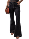 Black High Waist Button Front Flare Jeans