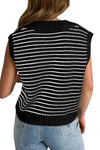 Beige Stripe Turn-down Collar Sleeveless Knitted Top