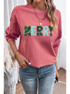 Racing Red Corded MERRY Christmas Letter Graphic Sweatshirt