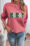 Racing Red Corded MERRY Christmas Letter Graphic Sweatshirt