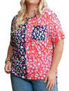 Leopard Colorblock Short Sleeve Plus Size Top