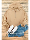 Smoke Green Half Zipper Kangaroo Pockets Drop Shoulder Hoodie