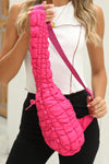 Bright Pink Marshmallow Quilted Drawstring Decor Crossbody Bag