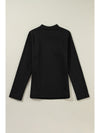 Black Solid Color Mock Neck Thermal Lined Long Sleeve Top