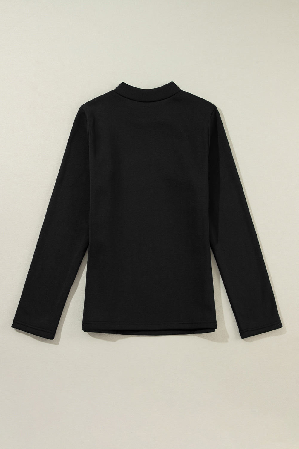 Black Solid Color Mock Neck Thermal Lined Long Sleeve Top