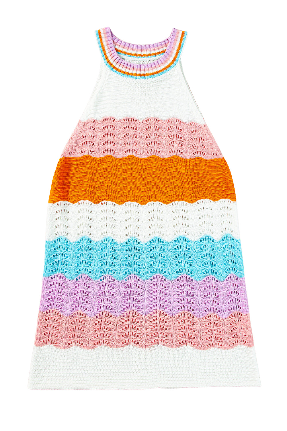 Multicolour Wavy Striped Print Knit Sleeveless Top