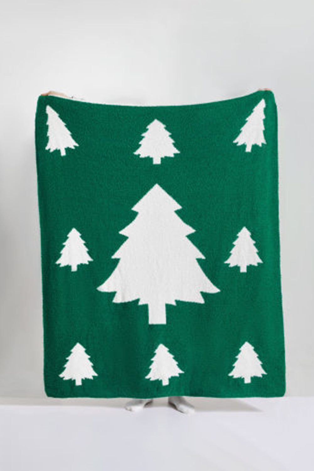 Dark Green Christmas Tree Print Warm Blanket