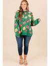 Green Plus Size Floral Knitted Drop Shoulder Sweater