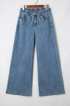 Dusk Blue Medium Wash Drawstring Waist Wide Leg Jeans