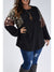 Black Plus Size Leopard Sequin Patchwork Long Sleeve Top