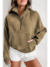 Parchment Quarter Zip Stand Neck Kangaroo Pocket Sweatshirt