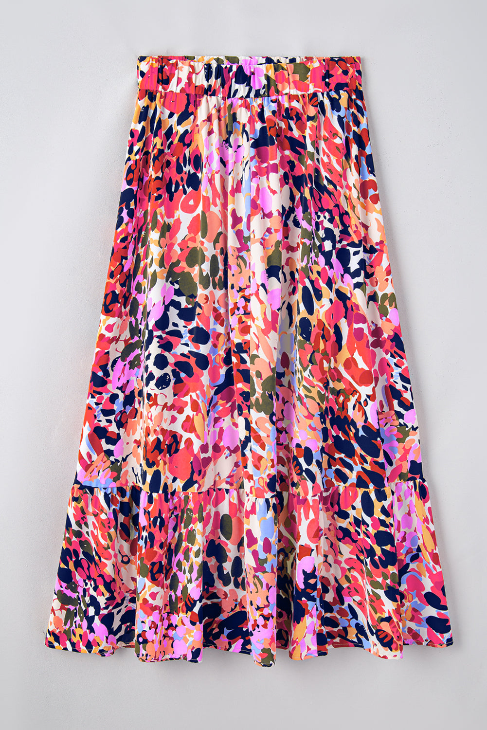 White Abstract Print High Waist Maxi Skirt